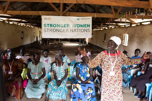 Christine Opani speaks at a class of Women for Women Change Agents. The women were discussing their ability to find power within them to change negative aspects of their lives within the community and make them positive. They spoke about having confidence, and how it helps them to have a voice to engange in many aspects of their lives and community. Yei, South Sudan.